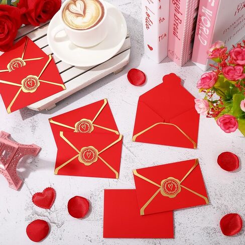 50Pcs Valentine's Day Red Mini Gift Card Envelopes Bulk Greeting Card Holders with Gold Border Invitation Sleeves for Mailing Sending Cards, 2.8 x 3.9 Inch in Saudi Arabia