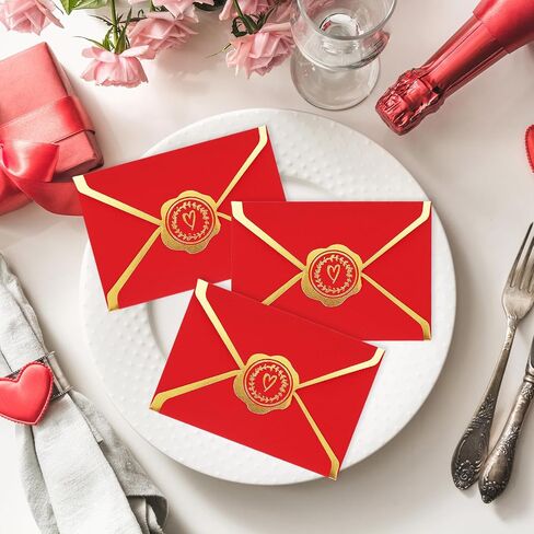 50Pcs Valentine's Day Red Mini Gift Card Envelopes Bulk Greeting Card Holders with Gold Border Invitation Sleeves for Mailing Sending Cards, 2.8 x 3.9 Inch in Saudi Arabia