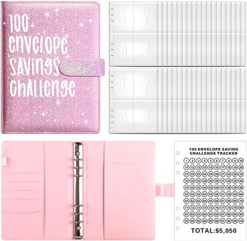 100 Envelopes Money Saving Challenge A5 Challenge Tracker to Save $5,050, Budget Binder Savings Challenge Book (Pink) in Saudi Arabia