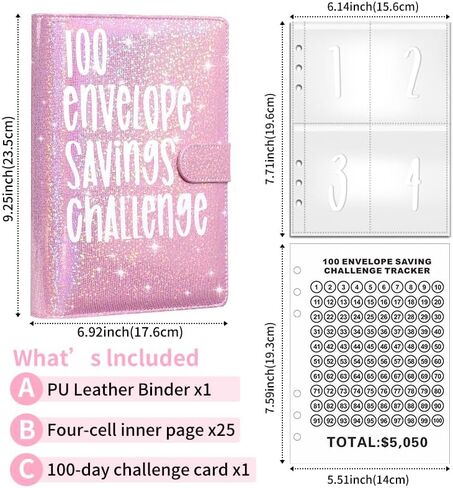 100 Envelopes Money Saving Challenge A5 Challenge Tracker to Save $5,050, Budget Binder Savings Challenge Book (Pink) in Saudi Arabia