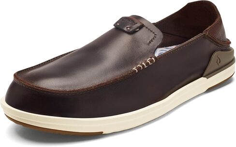 OLUKAI Kakaha Men's Slip-On Shoes, Full-Grain Leather Sneakers, Gel Insert for Comfort & Support, Comfort Fit & Wet Grip Rubber, Fox/Fox, 14 in Saudi Arabia