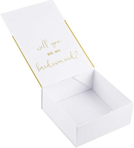 هل ستكون Juvale ستكون صناديق هدايا اقتراح وصيفات الشرف ، ومربعان وصيفان واحد وخادمة الشرف فارغة لعروض الزفاف ، أبيض مع نص رقائق ذهبية ، 8 × 8 × 3.6 بوصة in Kuwait