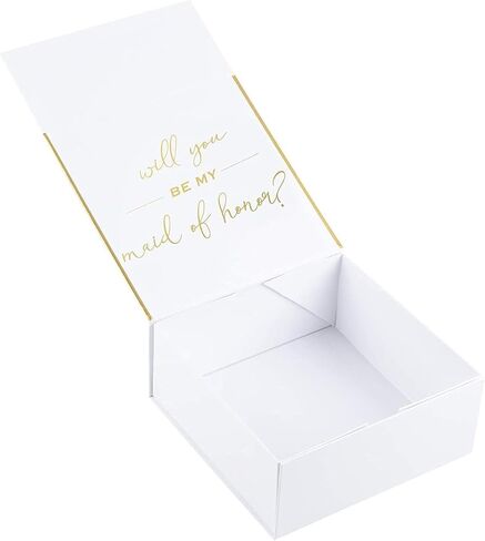 هل ستكون Juvale ستكون صناديق هدايا اقتراح وصيفات الشرف ، ومربعان وصيفان واحد وخادمة الشرف فارغة لعروض الزفاف ، أبيض مع نص رقائق ذهبية ، 8 × 8 × 3.6 بوصة in Kuwait