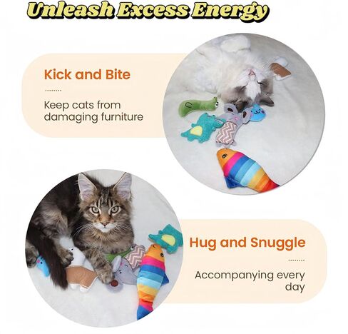 6-Pack Cat Toys - Natural Catnip Plush Toys for Indoor Cats, Bite-Resistant Shapes (Alpaca/Fish) with Kicker & Chew Set - Boredom Relief, Soft and Durable in Saudi Arabia