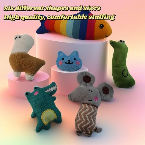 6-Pack Cat Toys - Natural Catnip Plush Toys for Indoor Cats, Bite-Resistant Shapes (Alpaca/Fish) with Kicker & Chew Set - Boredom Relief, Soft and Durable in Saudi Arabia