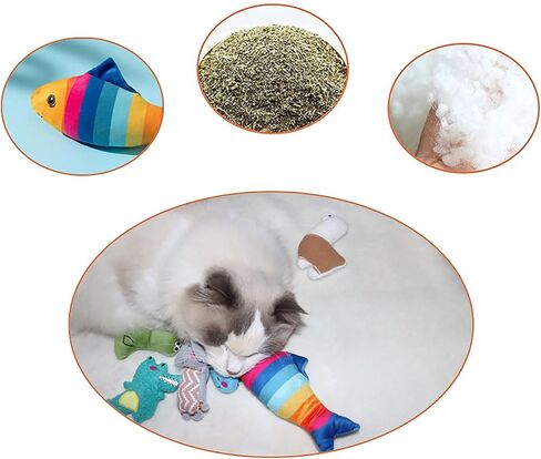 6-Pack Cat Toys - Natural Catnip Plush Toys for Indoor Cats, Bite-Resistant Shapes (Alpaca/Fish) with Kicker & Chew Set - Boredom Relief, Soft and Durable in Saudi Arabia
