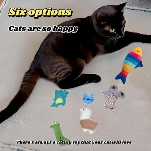 6-Pack Cat Toys - Natural Catnip Plush Toys for Indoor Cats, Bite-Resistant Shapes (Alpaca/Fish) with Kicker & Chew Set - Boredom Relief, Soft and Durable in Saudi Arabia