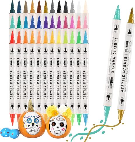 Acrylic Paint Pens Markers, Dual Tips Paint Markers For Rock Painting, Stone, Metal, Egg,Glass, Wood, Canvas, Ceramic,Drawing Markers for DIY Crafts Making, Art Painting Supplies Kit (Brush&Fine, 12) in Saudi Arabia