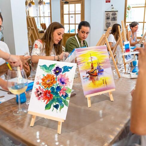 AROIC 260 Pack Easel and Canvas Sets with 20 Wood Easels,200 Brushes,20 Canvas and 20 Palette, Painting Set, Tabletop Easel, Art Easels, Painting Supplies for Kids & Adults to Painting Party in Saudi Arabia