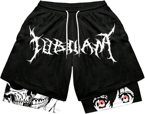 WDIRARA Men's 2 In1 Goth Graphic Print Drawstring Elastic Waist Shorts Athletic Shorts in Kuwait