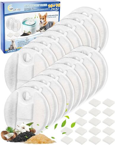 16PCS Cat Fountain Filter Replacement Compatible with Petlibro Water Fountain 2.1Gal/8L Capsule Dog Fountain PLWF008, Pet Water Fountain Filter Dog Water Bowl Fountain for Medium to Large Dogs in Kuwait