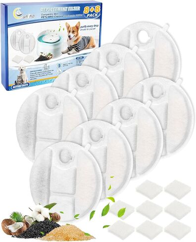 16PCS Cat Fountain Filter Replacement Compatible with Petlibro Water Fountain 2.1Gal/8L Capsule Dog Fountain PLWF008, Pet Water Fountain Filter Dog Water Bowl Fountain for Medium to Large Dogs in Kuwait