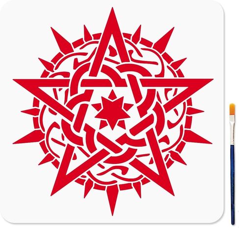 MAYJOYDIY Magic Star Witchcraft Stencil 11.8×11.8inch Pentagram Divination Stencil with Paint Brush Mystical Astrolabe Drawing Template for Painting on Wood DIY Crafts Wall Canvas in Saudi Arabia