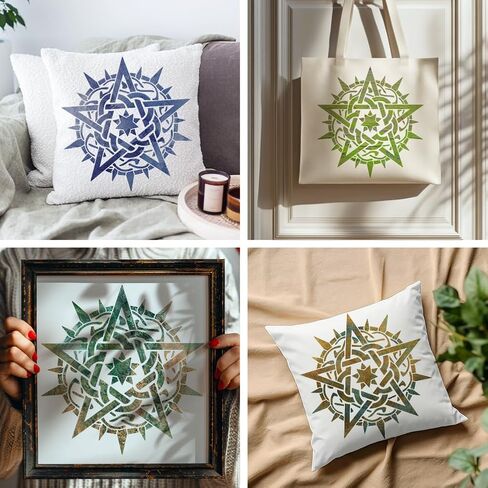 MAYJOYDIY Magic Star Witchcraft Stencil 11.8×11.8inch Pentagram Divination Stencil with Paint Brush Mystical Astrolabe Drawing Template for Painting on Wood DIY Crafts Wall Canvas in Saudi Arabia