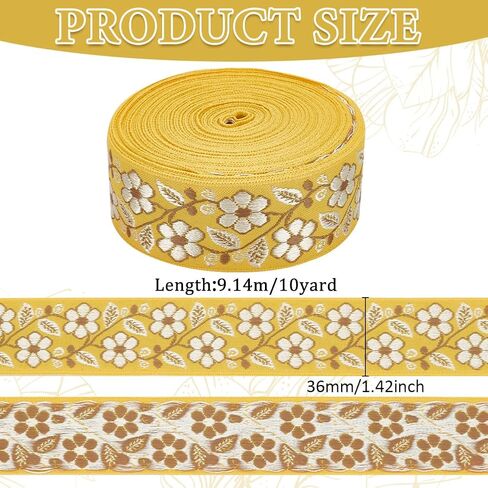 FINGERINSPIRE 10 Yards Bisque Vintage Jacquard Ribbon 1-3/8 inch Wide Ethnic Style Embroidery Polyester Ribbons Floral Pattern Embroidery Fabric Trim Retro Tyrolean Ribbon for Clothing Crafts Decor in Saudi Arabia