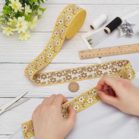 FINGERINSPIRE 10 Yards Bisque Vintage Jacquard Ribbon 1-3/8 inch Wide Ethnic Style Embroidery Polyester Ribbons Floral Pattern Embroidery Fabric Trim Retro Tyrolean Ribbon for Clothing Crafts Decor in Saudi Arabia