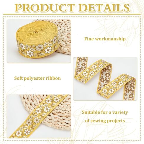 FINGERINSPIRE 10 Yards Bisque Vintage Jacquard Ribbon 1-3/8 inch Wide Ethnic Style Embroidery Polyester Ribbons Floral Pattern Embroidery Fabric Trim Retro Tyrolean Ribbon for Clothing Crafts Decor in Saudi Arabia
