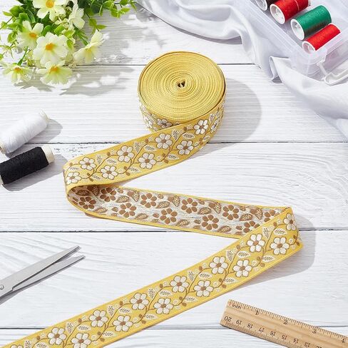FINGERINSPIRE 10 Yards Bisque Vintage Jacquard Ribbon 1-3/8 inch Wide Ethnic Style Embroidery Polyester Ribbons Floral Pattern Embroidery Fabric Trim Retro Tyrolean Ribbon for Clothing Crafts Decor in Saudi Arabia