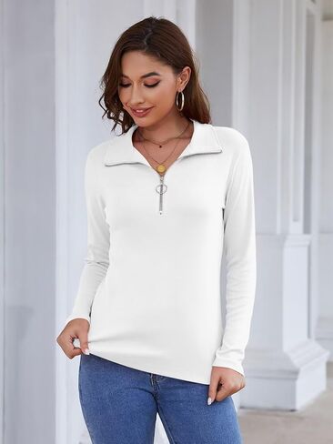 Minetom Women's Long Sleeve Tops Quarter Zip Pullover Collared Shirts Fall Clothes in Kuwait