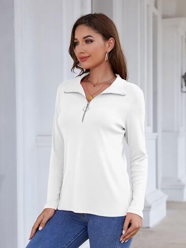 Minetom Women's Long Sleeve Tops Quarter Zip Pullover Collared Shirts Fall Clothes in Kuwait