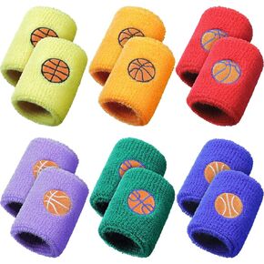 24 Pieces Sports Wristbands for Kids, Colorful Wrist Sweatbands Cotton Terry Cloth Wristbands with 6 Basketball Design for School Students Teacher Sports Party Birthday Party Favors (Fresh Color)