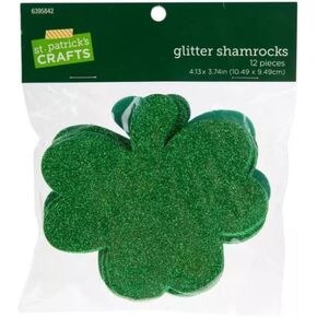 St. Patrick's Day Glitter Shamrock Clover Foam Craft Shapes - 12 Piece - 4.13 x 3.74 Inches