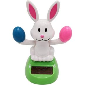 Taotenish Solar Powered Toy Shaking Head Rabbit Statue Shaking Head Dancing Toy Rabbit Bunny Figurines for Car Dash Board Decorations - White