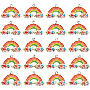 Rainbow Heart Charms,Mixed Color Heart Enamel Pendants with Rhinestone Love Charm 30 Pcs Pendant for Jewelry Necklace Earring Making