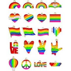 JIALEEY Rainbow Charms for Jewelry Making, Assorted Gold Plated Enamel Pride Charms for Crafts Bracelet Necklace Earring Making, 20PCS