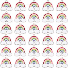 SUNNYCLUE 1 Box 30Pcs Enamel Rainbow Charms Rainbow and Cloud Charms Pendants Bulk for Bracelet Necklaces Jewelry Making Crafting Supplies Accessory
