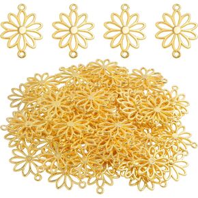 60pcs Flower Connector Charms Alloy Daisy Flower Pendants Double Hole Charms Link Connectors Craft Supplies for DIY Necklace Bracelet Jewelry Making Findings