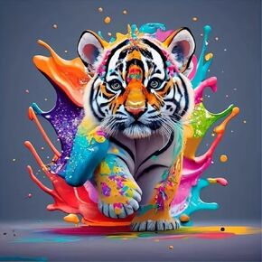 MOMDEDP Tiger Diamond Painting Kits for Adults, 5D Tiger Full Drill Diamond Art, DIY Colourful Animal Diamond Art Kit Gem Art for Home Wall Decor 12 X12 inch Tiger