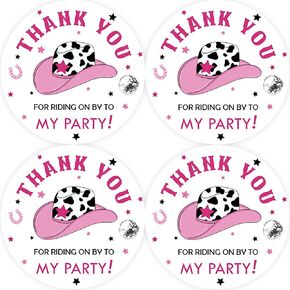 40pcs Cowgirl Thank You Stickers, Little Cowgirl Round Stickers, Cowgirl Howdy Thank You Stickers for Western Birthday/Gender Reveal Party Favors