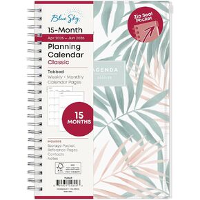 Blue Sky 2025-2026 Weekly and Monthly Academic Year 15 Month Planner Calendar, April 2025 - June 2026, 5" x 8", Flexible Cover With Zip Pouch, Wirebound, Storage Pocket, Seychelle