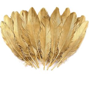 Larryhot Gold Goose Feathers for Cfafts - 6-8 inch 60 pcs Natural Feathers for Wedding Party Decorations,DIY Crafts and Clothing Accessories (Gold)