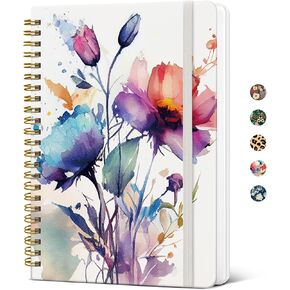 Lined Spiral Journal Notebook for Women, A5 Cute College Ruled Hardcover Notebook for Work & Note Taking, Pretty Journal for Writing, 140 Pages, Flower Garden