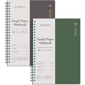 EMSHOI Graph Paper Spiral Notebook 5.7" x 8.22" - 4 Pack 640 Pages 100gsm Thick Grid Paper, A5 Graph Paper Notebook, Plastic Hardcover Journals for Writing Engineering Graphing Work School Supplies
