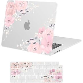 MOSISO Compatible with MacBook Air 15 inch Case 2025 2024 2023 Release M3 A3114 M2 A2941 with Liquid Retina Display & Touch ID, Protective Plastic Hard Shell Case & Keyboard Cover, Pink Garden Peony