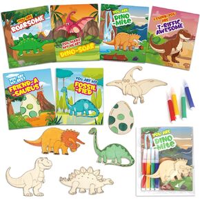Valentines Day Gifts for Kids Wooden Dinosaur Painting Crafts - 30 PCS Unfinished Wooden Dinosaur Kits with Valentines Exchange Cards for Boy Girl Classroom School, Dinosaur Valentines Party Favor