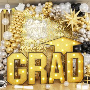 2025 Light Up Numbers Marquee 3FT for Graduation Decorations with Graduation Cap, White Big Mosaic Number with Lights 2025 Cardboard Pre-Cut Frame for Class of 2025 High School College Grad Party