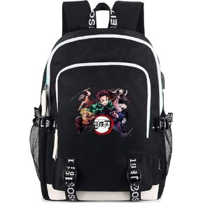 Roffatide Anime Backpack for Boys Printed Schoolbag Laptop Rucksack with USB Charging Port & Headphone Port Black