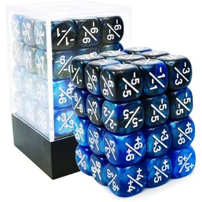 36pcs 12mm Positive and Negative Dice Counters Marble Blue+Gemini Blue&Black Set, Small Token Dice Loyalty Dice Compatible with MTG, CCG, Card Games
