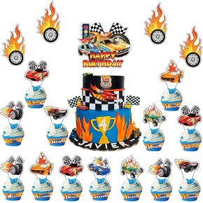 25 PCS Cupcake Topper - Race ذات طابع Cupcake Topcake Cake Topper لحفلة عيد الميلاد ودش الطفل