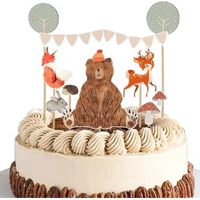 Bear Cake Toppers，Special designed animal Bear Woodland，Cake Topper Leaf Party Paper Bunting Banner ，We Can Bearly Wait Cupcake Topper, Boy Baby Shower Birthday Party Decorations Supplies.