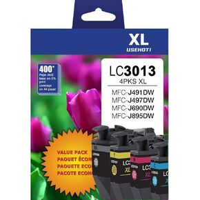 LC3013 LC3011 Compatible for Brother LC3013 Ink Cartridges High Yield Work with Brother MFC-J497DW MFC-J491DW MFC-J895DW MFC-J690DW Printer (Black Cyan Magenta Yellow, 4XL Pack)