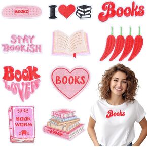 10Pcs Bookish Iron on Patches, Sew on Patches Repair Embroidered Cute Iron on Patches for Women, DIY Craft Accessories, Book Iron on Patches for Backpacks, Hats, Jackets, Jeans