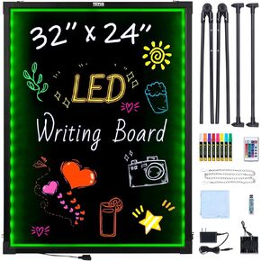 VEVOR 32"x24" LED Message Writing Board, Menu Sign Boards, Illuminated Erasable Lighted Chalkboard, Neon Effect Drawing Panel with 8 Fluorescent Chalk Markers and Remote Control