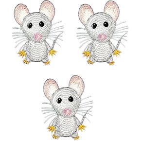 Umama Patch Set of 3 Cute Gray Mouse Iron On Sew On Applique Patches Mouse rat pet animal Cartoon Embroidered Badge Patch Decorative Repair Craft Costume or Reward Gift