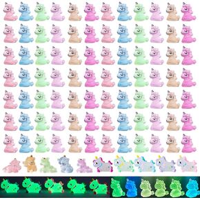 100 Pcs Luminous Mini Resin Unicorn Glow in The Dark Tiny Unicorn Figurines Miniature Resin Animals Ornament for DIY Cake Topper Garden Landscape Aquarium Dollhouse Decor
