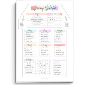 Weekly Cleaning Planner Notepad - Daily, Weekly & Monthly Cleaning Schedule and Checklist Desk Pad, Household Chores Tracker | 50 Undated Tear Away Sheets | A4 (Rainbow)